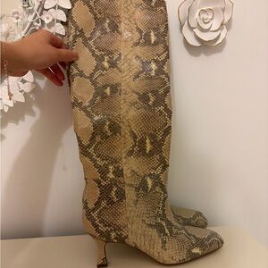 Sam Edelman Beige Snakeskin Heeled Boots